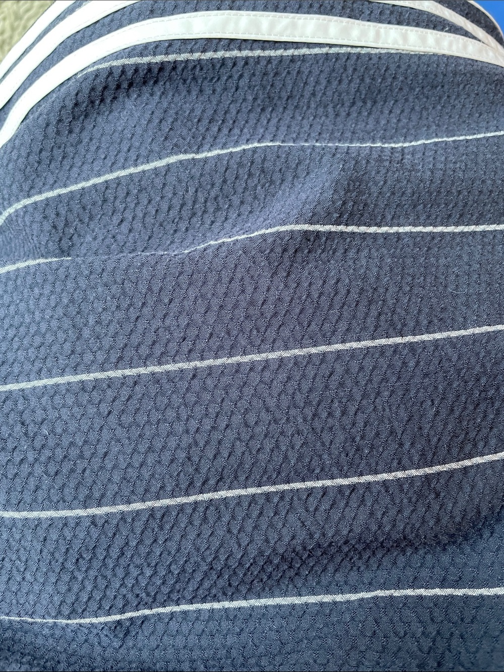 Adidas Navy Pinstripe Sweatpants with White Stripes - Picture 5 of 5